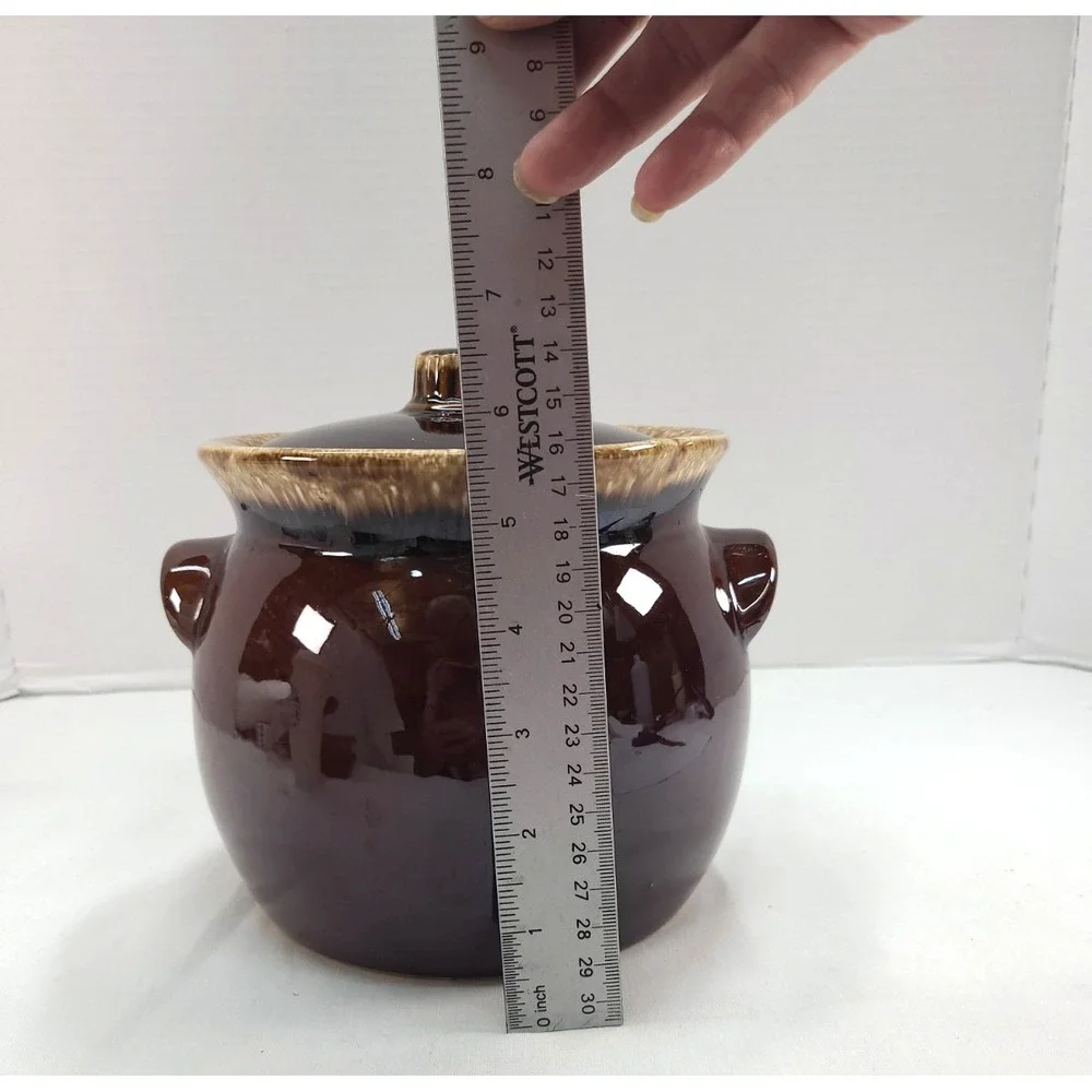Vintage Hull Pottery Bean Pot Brown Drip Glaze Oven Proof with Lid Cookie Jar